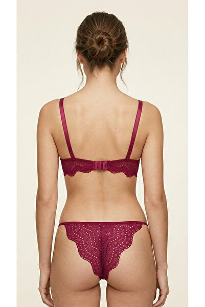 DE JUMO طقم حمالة صدر نسائية من الدانتيل مدعوم بحشوة مبطنة باللون الأرجواني