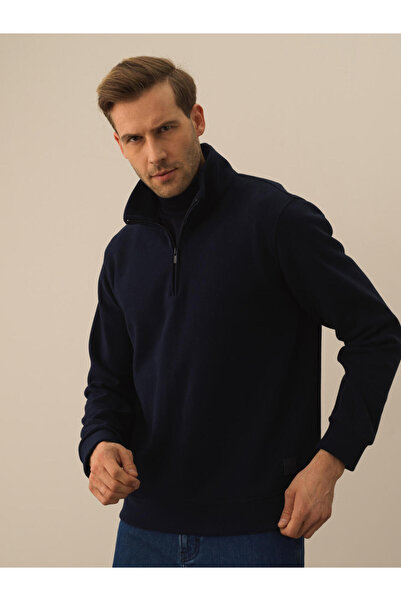 Xint Erkek Lacivert Pamuk Dokulu Regular Fit Sweatshirt