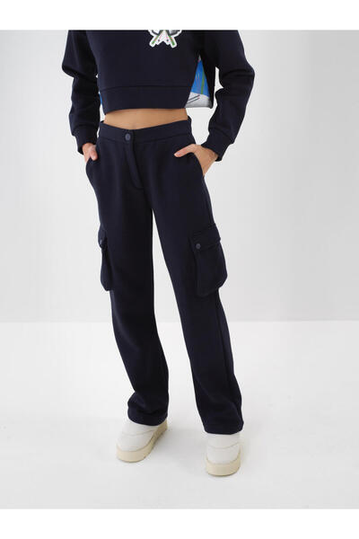 Xint Kadın Lacivert Pamuklu Oversize Kargo Pantolon