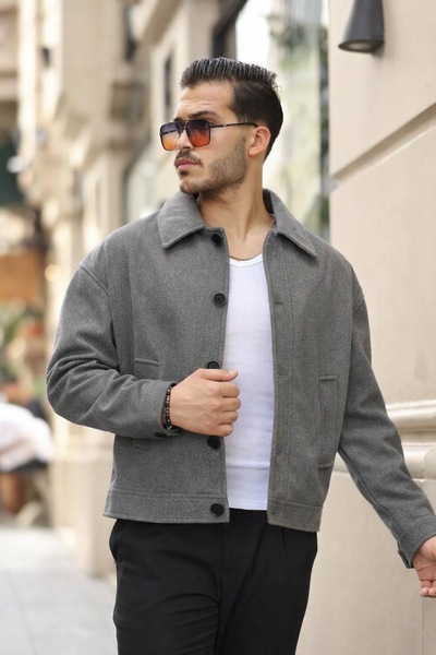 İLKCET MODA Oversize Kaşe Erkek Bomber Ceket