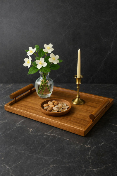 YzHome Akasya Kulplu Sunum Servis Tepsisi Tepsi 40*27cm