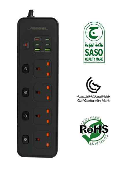 Jeebel توصيلة كهربائية ٣٢٥٠ واط، ٤ منافذ كهرباء + ٤ منافذ تايب سي + منفذان US...