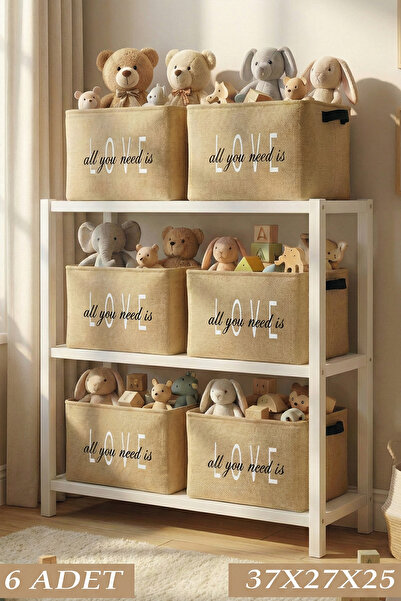 PH Prendi Home 6'lı Büyük Boy Jüt Saklama Kutusu 37x27x25 cm Oyuncak Sepeti D...