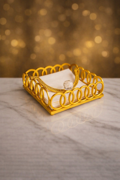YzHome 1 Piece Square Glass Mirrored Plastic Gold Stone Napkin Holder 18cm