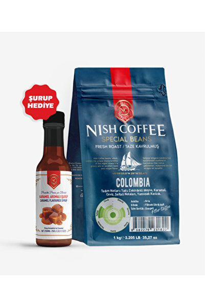 Nish Coffee Nish Kahve Colombia 1 kg - Çekirdek + Karamel Şurup Hediyeli