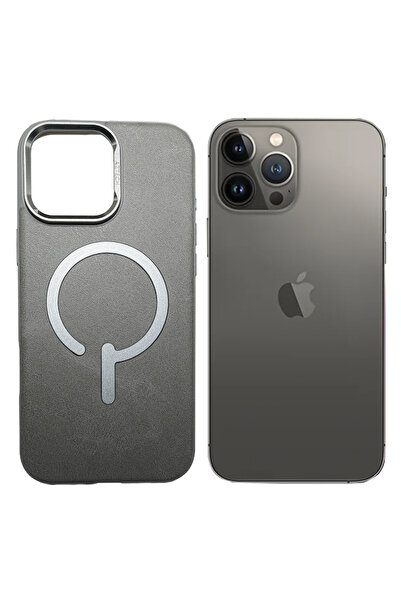 Aztech Premium Leather Case For iPhone (Gray Titanium, iPhone 15 Pro)