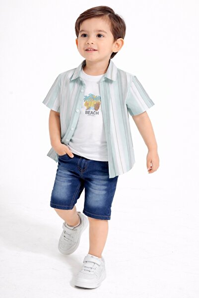 Chicsy Baby طقم قميص مخطط للأطفال والرضع مكون من 3 قطع - خصر قابل للتعديل وشو...