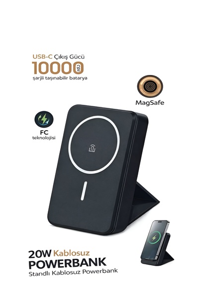 ÇELİKWORK 10000mAh 20W Wireless MAGSAFE Kablosuz Powerbank | Lüx Deri Standlı...