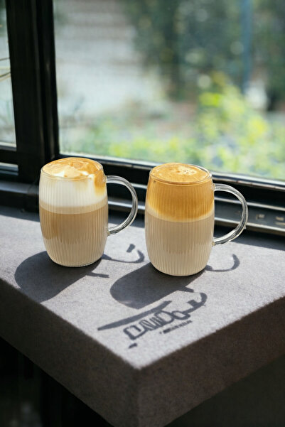 YzHome كوب زجاجي مكون من قطعتين من زجاج البورسليكات بمقبض Pinterest مخطط 300 مل