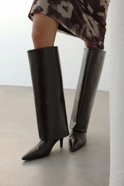 LUTVELIZADE Çizme 2311 - Sivri Burun Tozluk Detaylı Acı Kahve Kadın Çizme