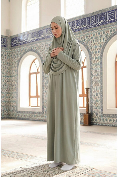 sefamerve Çantalı Pratik Namaz Elbisesi 1973-11 Çağla Yeşil