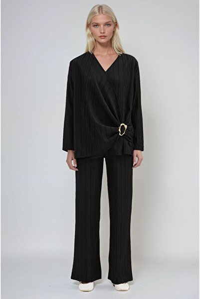 Lijuri Black Accessory Detailed Comfortable Double-Breasted Collar Suit 10294