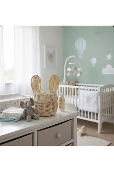 Ebruli Tavşan Kulaklı Sepet (Alt sepet 12x12 kulaklar dahil 27 cm)