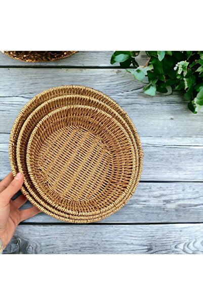 YzHome 1 Adet Sadece Orta Boy Yuvarlak Hasır Servis Sunumluk Sepet Organizer Düzenleyici Ekmeklik 26cm