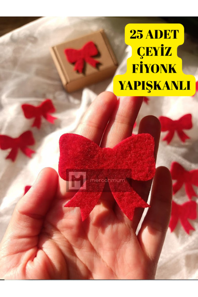 mercanmum Yılbaşı-çeyiz Kırmızı Yapışkanlı Keçe Fiyonk