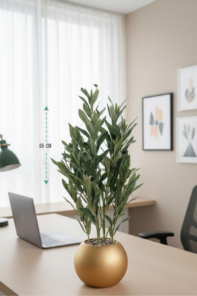 co arma شجرة صناعية محاكة للزيتون الطببيعي بمركن بلاستيكي بارتفاع 65 سم