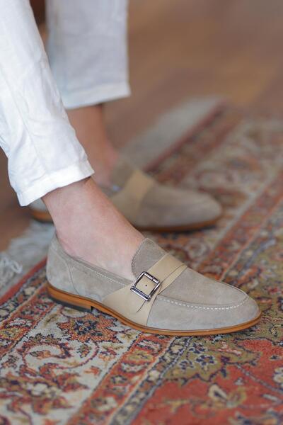 Shoetyle - Beige Genuine Suede Leather Men's Classic Shoes 115-K580