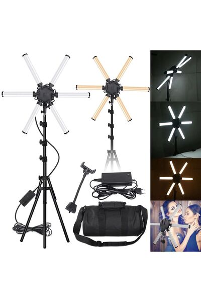 Coverzone Tripodlu Telefon Tutuculu 6 Kollu Yıldız LED Işık 180° Ayarlı Canlı...