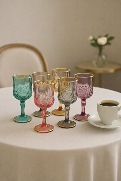 YzHome مجموعة من 6 أكواب قهوة ملونة مذهبة ومياه