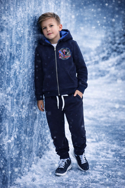 NANİCA Navy Blue Boys' Hooded Sweatshirt Pants 2-Piece Tracksuit Set 1-5 Year...