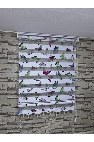 PERDECİNİZ Kelebek Desen Çocuk Odası Zebra Perde (etek Boncuklu) ENXBOY