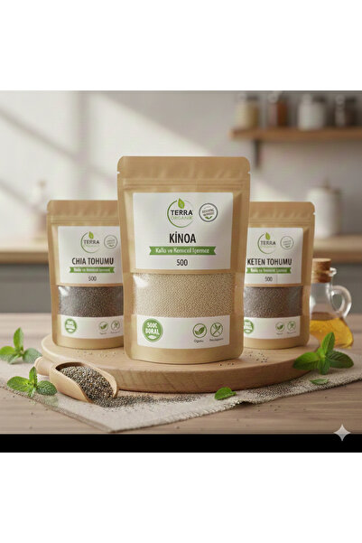 Terra Organik Diyet Seti 500 gr Chia Tohumu, 500 gram Kinoa, 500 gram Keten T...