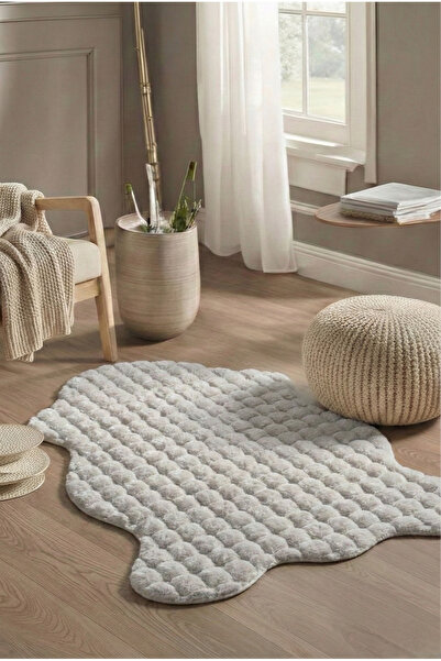 ECOSER Puffy Bubble Tavşan Tüyü Post Kaymaz Taban Yıkanabilir Gri Peluş POST ...