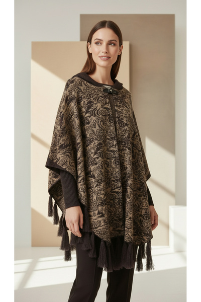 Uludağ Triko Kadın Bordo Kapüşonlu Havlu Panço