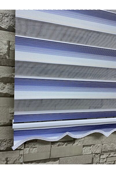 PERDECİNİZ Mavi Beyaz Mini Plise Zebra Perde (etekli) ENXBOY