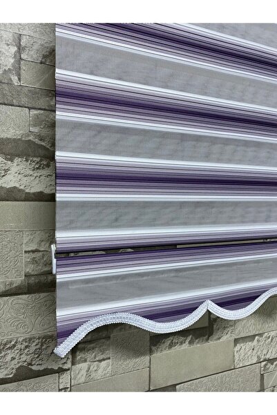 PERDECİNİZ Mor Beyaz Geçişli Dar Plise Zebra Perde Alüminyum Kasa (etekli) en...