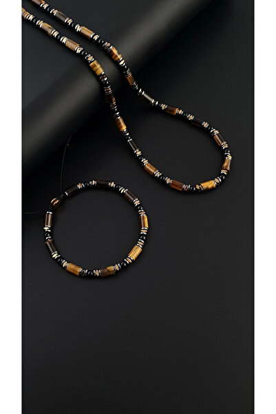 Seven Art Jewelry Kaplangözü & Akik Makrome Kolye Bileklik Set