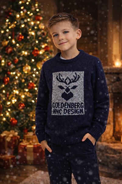 NANİCA Navy Blue Men's Waiter Patterned Knitwear Sweater 6-16 Years