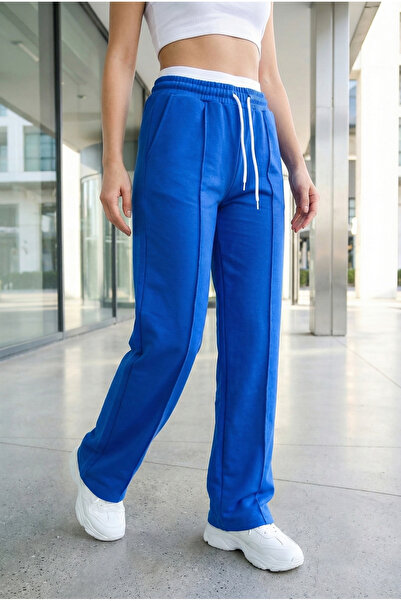 Miyalon Women's Baggy Wide Leg Elastic Waist Two Thread Combed Cotton Sweatpa...