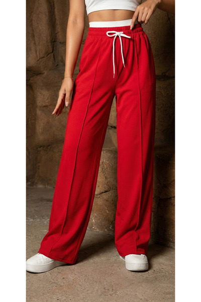 Miyalon Women's Baggy Wide Leg Elastic Waist Two Thread Combed Cotton Sweatpa...