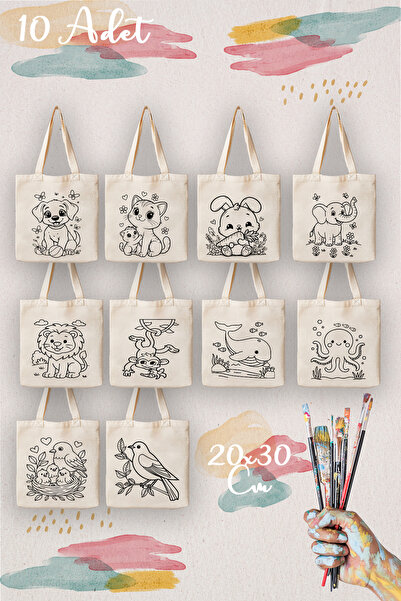 ÇANTAPAK 10'lu Hayvan Figürlü Boyama Çanta Seti – 20x30 cm Eğitici Aktivite Ç...