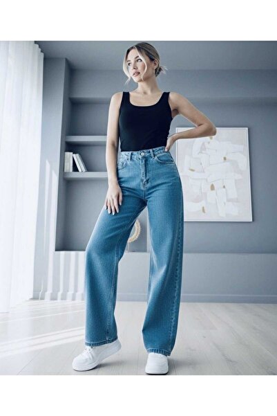 DRC trend Srednje plave lycra super visoke široke farmerke palazzo pantalone