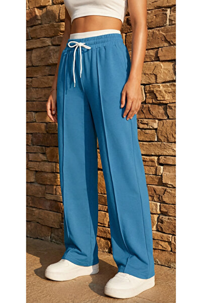 Miyalon Women's Baggy Wide Leg Elastic Waist Two Thread Combed Cotton Sweatpa...