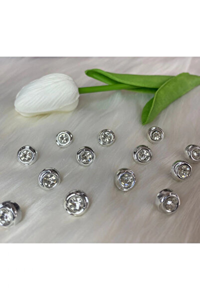 BRAVE TEKSTİL ÜRÜNLERİ Silver Crystal Stone Button (18 Sizes)11Mm-10 Pieces