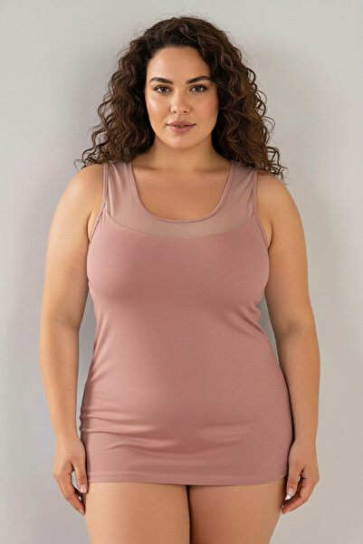 MrrMajestic Γυναικείο μπλουζάκι μεγάλου μεγέθους με χοντρό λουράκι και γιακά ...