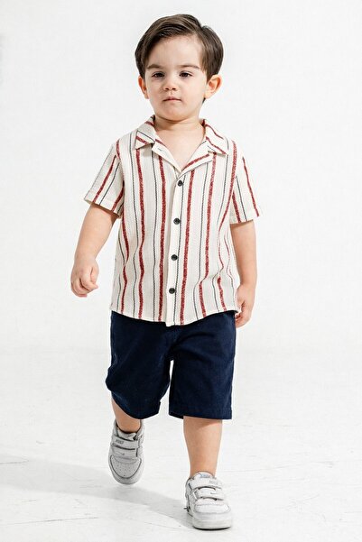 Chicsy Baby Tarz Gömlekli Çizgili Belden Ayarlanabilir Kısa Kollu Şortlu 2'li...