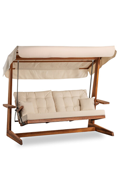Aida Swings Sia 2400 Iroko Dört Kişilik Ahşap Bahçe Balkon Teras Salıncağı/Krem