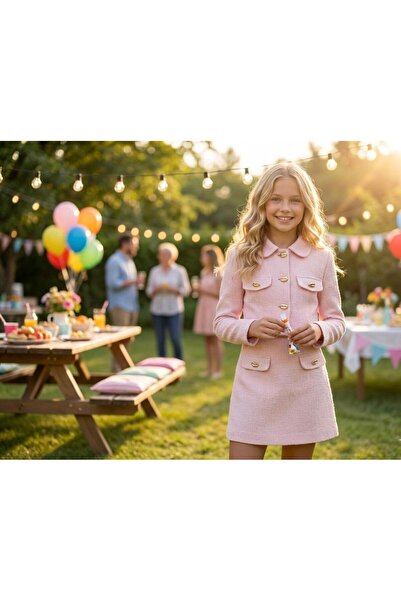 Hilal Akıncı Kids Girl's Gold Buttoned Suit