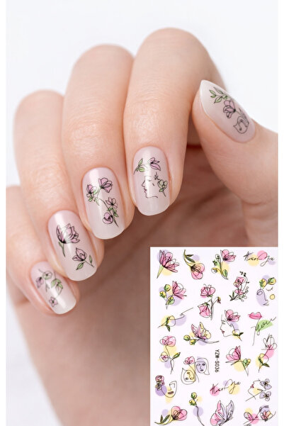 Sibelon 3D Kabartmalı Nail Art Sticker Kendinden Yapışkanlı Tırnak Dövmesi Ta...