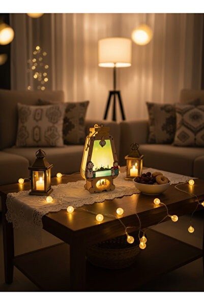 Arma فانوس LED مناسب لاجواء رمضان خشبي 15 سم