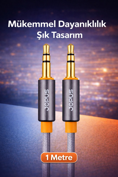 Jopus 3.5mm Aux to 3.5mm Aux Cable Stereo Supported Braided Smoked 1 Meter Sm...