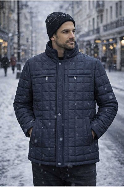 BY BEYEMS KIŞLIK ERKEK LACİVERT KAPİTONE BÜYÜK BEDEN KABAN