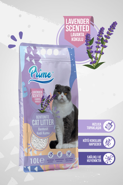 Prime İnce 10 Lt Lavanta Kokulu Bentonit Kedi Kumu