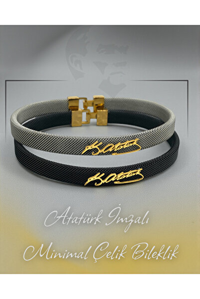 Butik Atatürk İmzası Taşıyan Minimal Çelik Bileklik – Modern ve Anlamlı