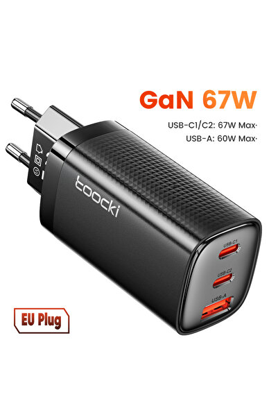 Toocki شاحن USB من النوع C أسود اللون بقوة 67 واط بتقنية GaN، يدعم الشحن السر...