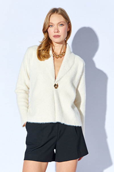 TENA Cardigan pentru femei Ecru 8949 cu guler cămașă, cu nasturi aurii